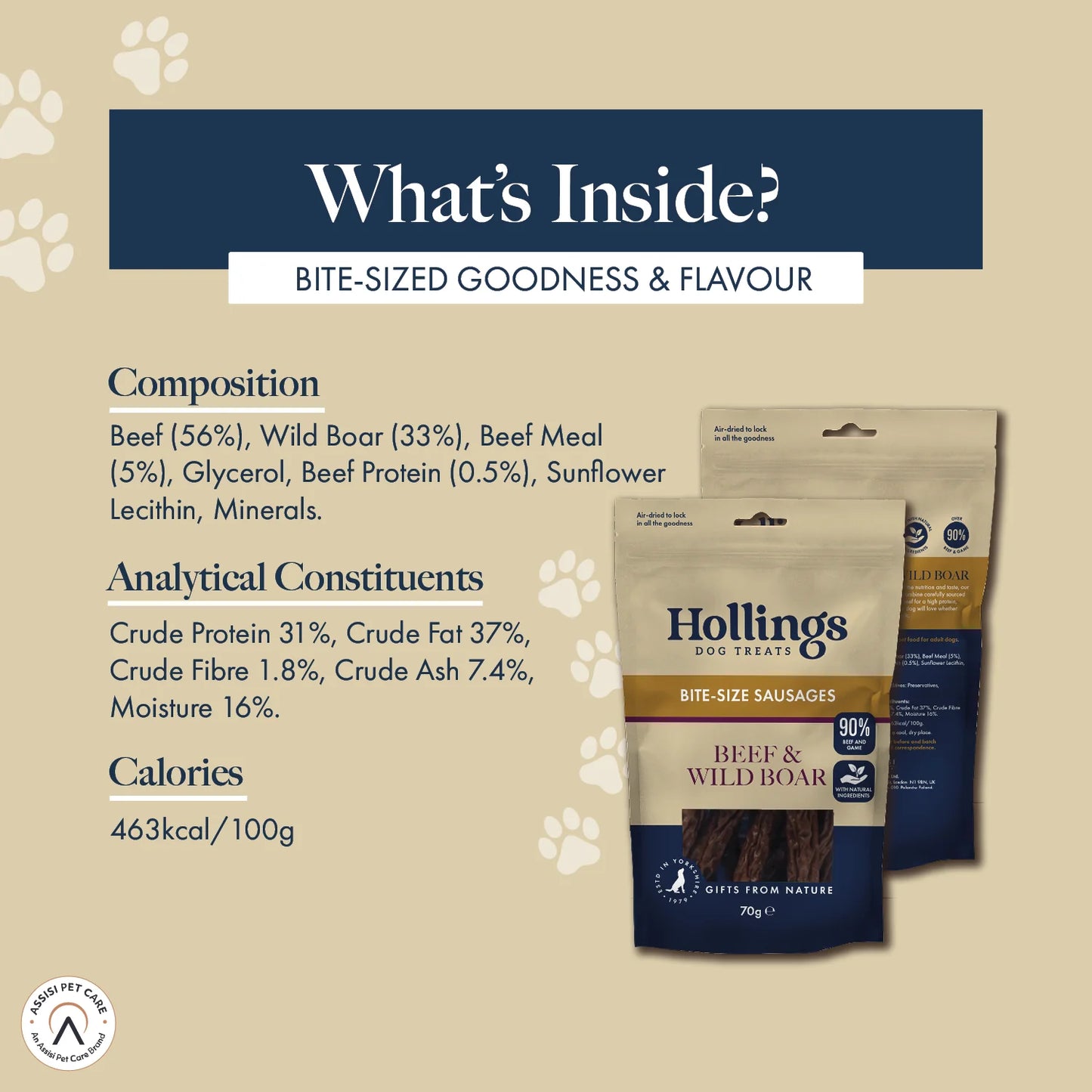 Hollings Beef & Wild Boar Bite-Size Sausages (12x70g)
