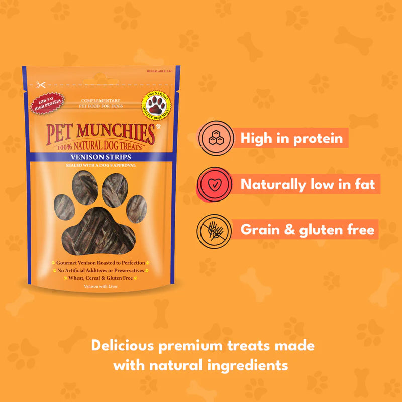 Pet Munchies Venison Strips Dog Treats (8x75g)