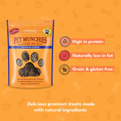 Pet Munchies Venison Strips Dog Treats (8x75g)
