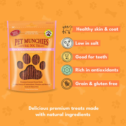 Pet Munchies Chicken and Sweet Potato Dog Treats (8x90g)