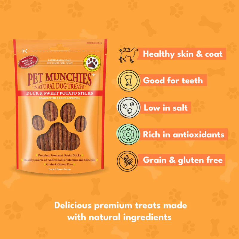 Pet Munchies Duck and Sweet Potato Dog Treats (8x90g)