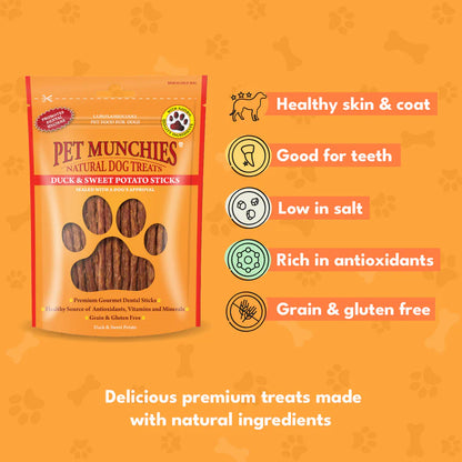 Pet Munchies Duck and Sweet Potato Dog Treats (8x90g)
