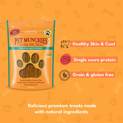 Pet Munchies Wild Salmon Strips Dog Treats (8x80g)
