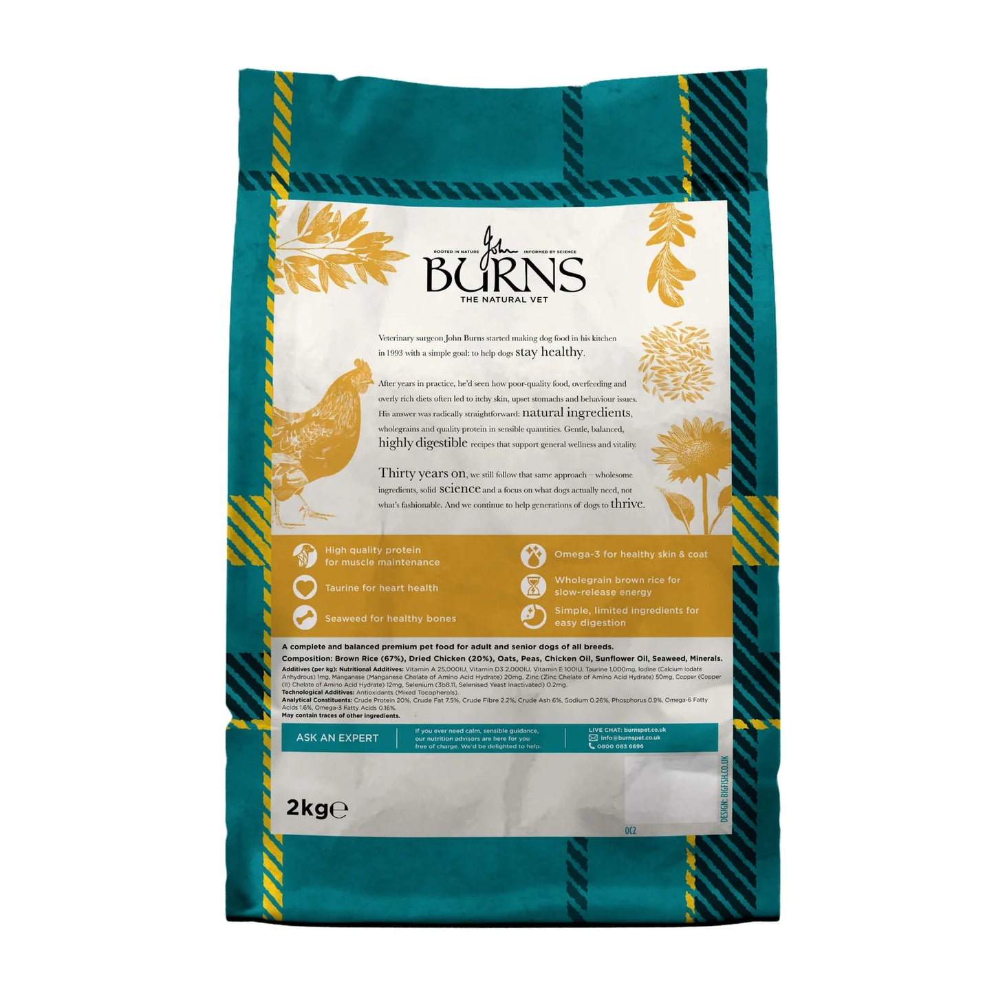 Burns Original Chicken & Brown Rice Dry Dog Food (6kg)