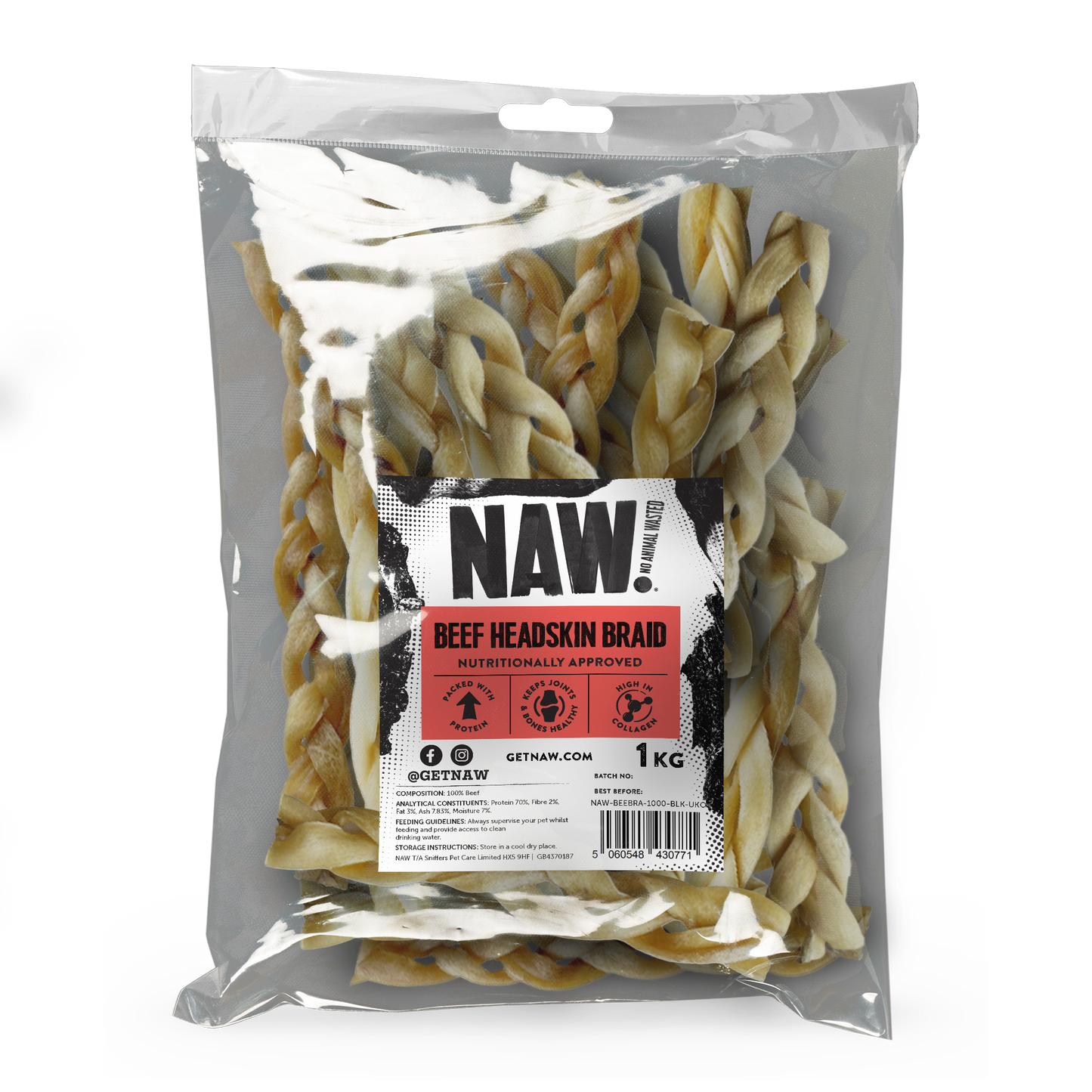 NAW Beef Braided Head Skin (1kg)