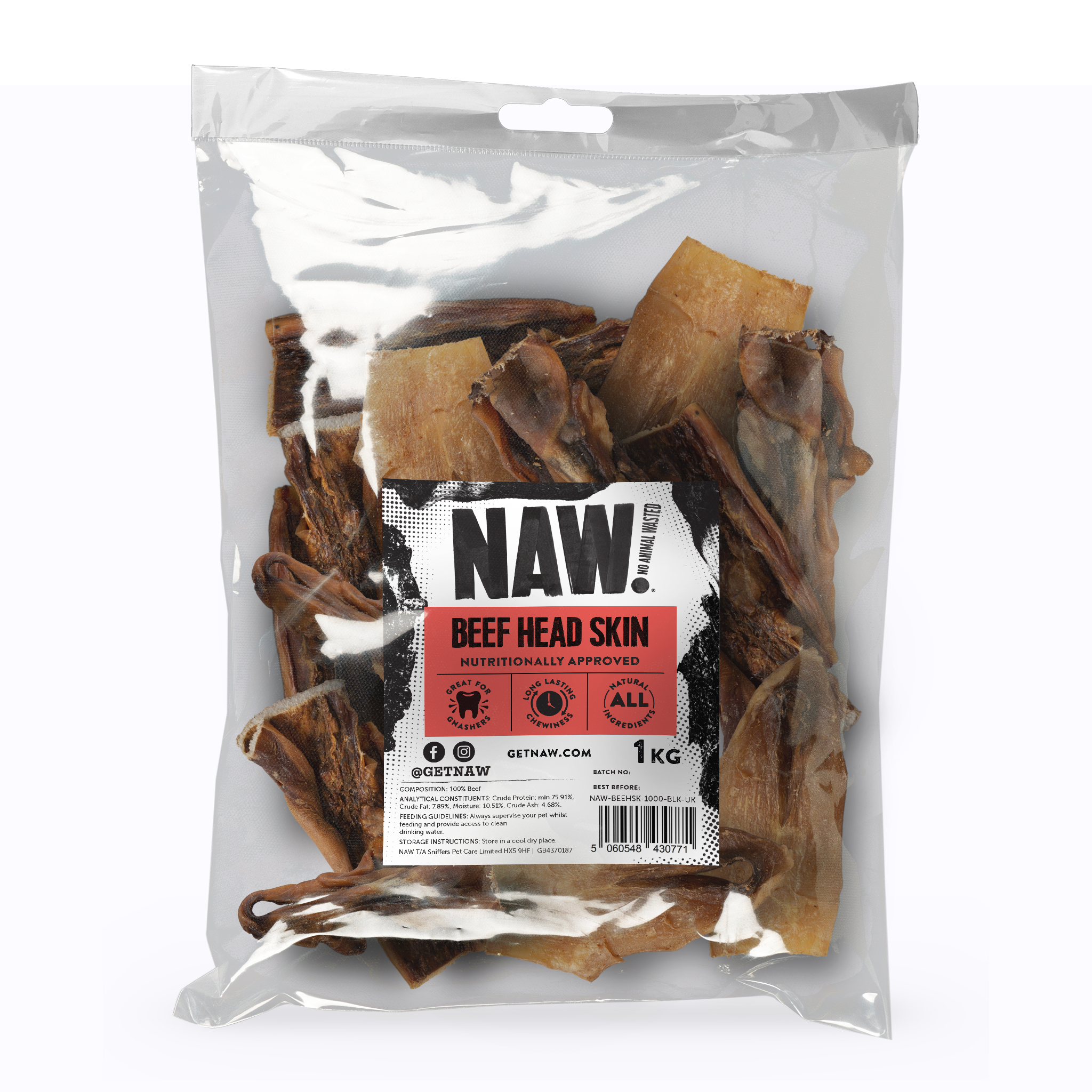 NAW Beef Head Skin (1kg) – Sniffers Pet Care