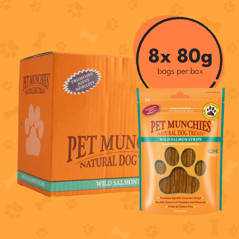 Pet Munchies Wild Salmon Strips Dog Treats (8x80g)