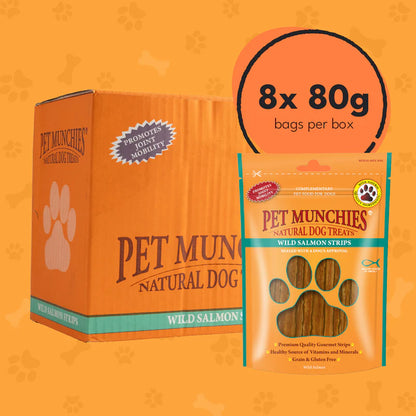 Pet Munchies Wild Salmon Strips Dog Treats (8x80g)