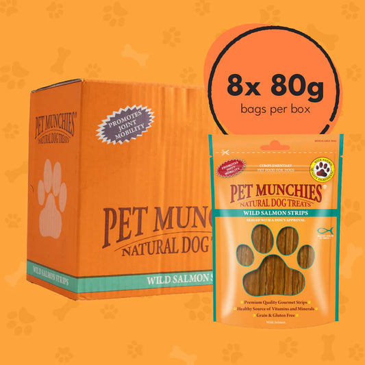 Pet Munchies Wild Salmon Strips Dog Treats (8x80g)