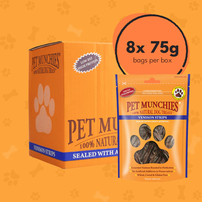 Pet Munchies Venison Strips Dog Treats (8x75g)